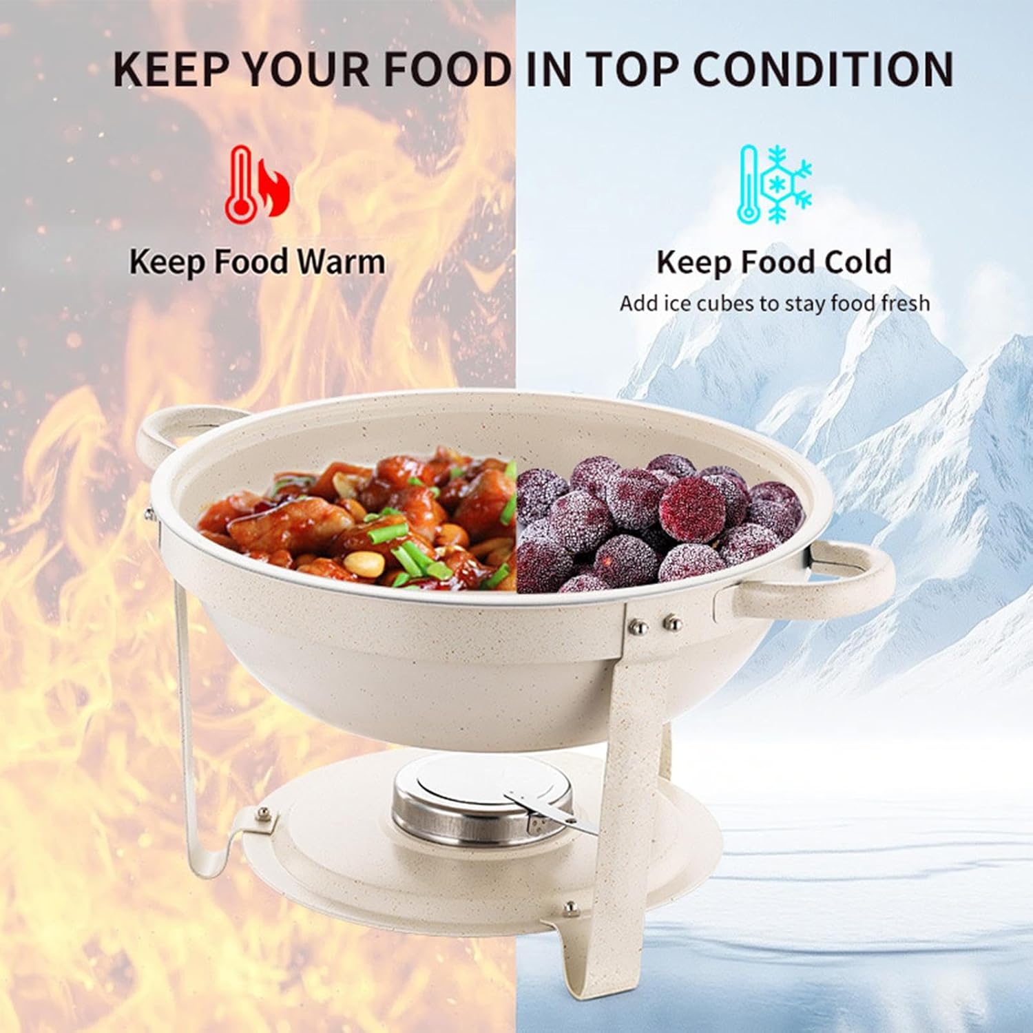 Buffet Dishes - Heat Resistant Nonstick Dinner Plates with Clear Lid, White Chafing Dish for Party, Wedding, Reception, Holiday, New Year, Easter, Graduation, Catering, and Banquet Events