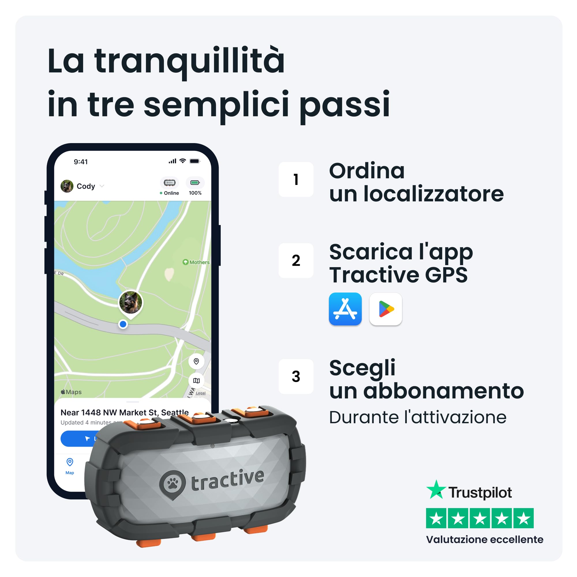 Tractive - GPS per cani XL Adventure - Rivestimento in fibra di vetro - Fino a 1 mese di batteria - Localizzazione GPS - Notifiche antifuga - Monitor di attività - Avvisi di salute