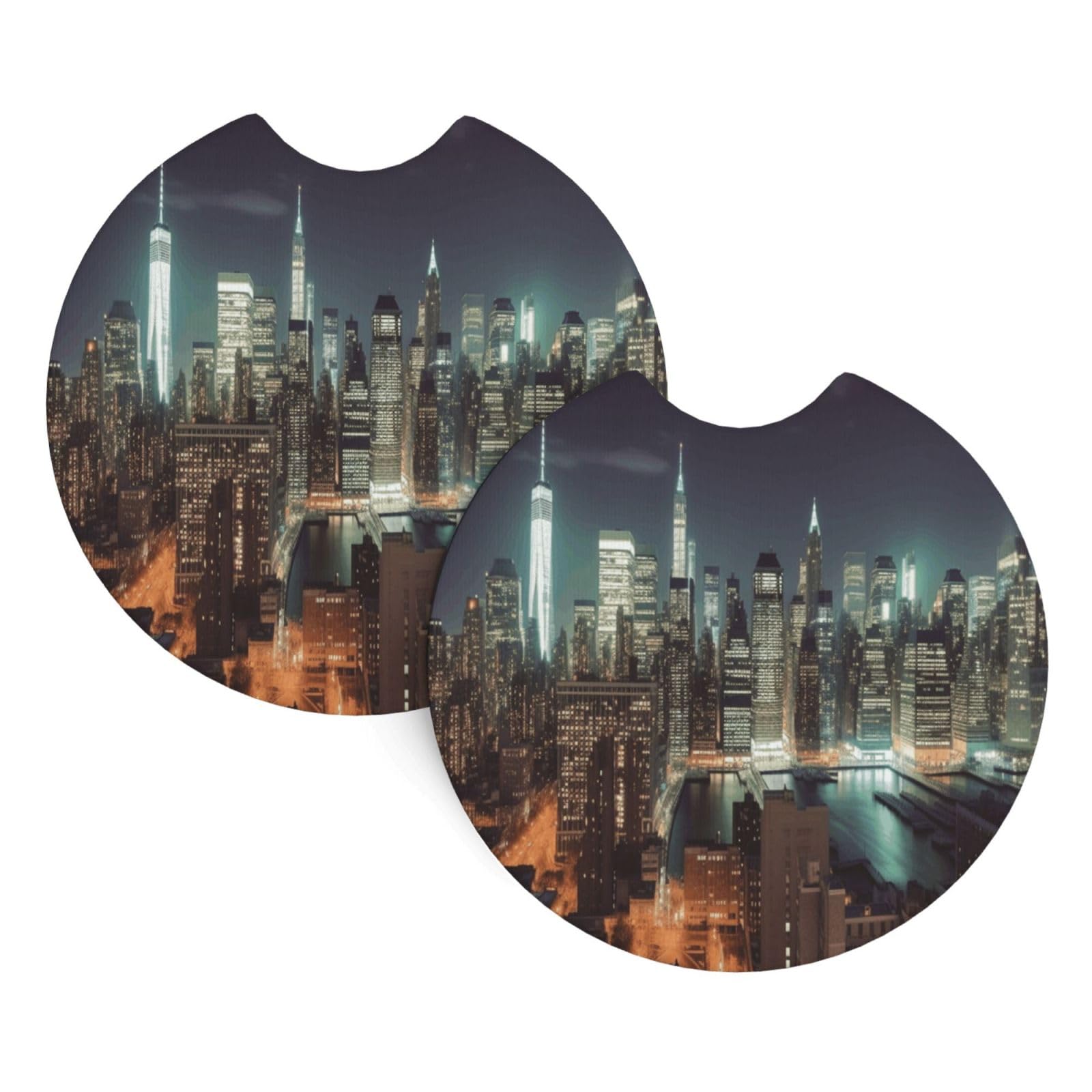 2PCS Car Coaster for Cup Holders Universal Auto Cup Mat New York City Cup Coaster Pad 2.7" Waterproof Neoprene Non-Slip Cup Holder Coasters Car Interior Accessories for Women Men
