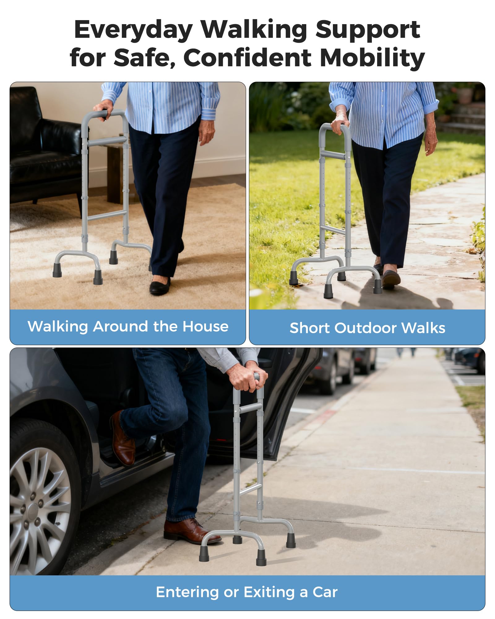 Ayuda de pie para ancianos, ayuda para caminar, ayuda para la movilidad, ayuda de pie ajustable para el equilibrio, dispositivo de asistencia portátil para movilidad de ancianos, gris