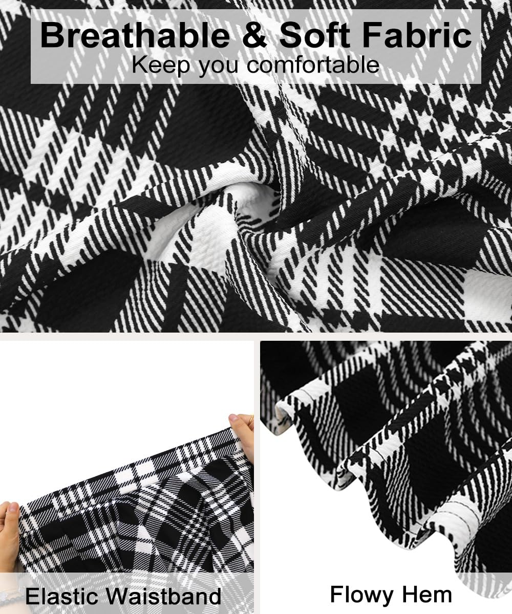 RITERA Plus Size Basic Versatile Elastico Elastico in Vita svasata Casual Mini Gonna Skater / Gonna Plissettata Plaid per le Donne XL-5XL