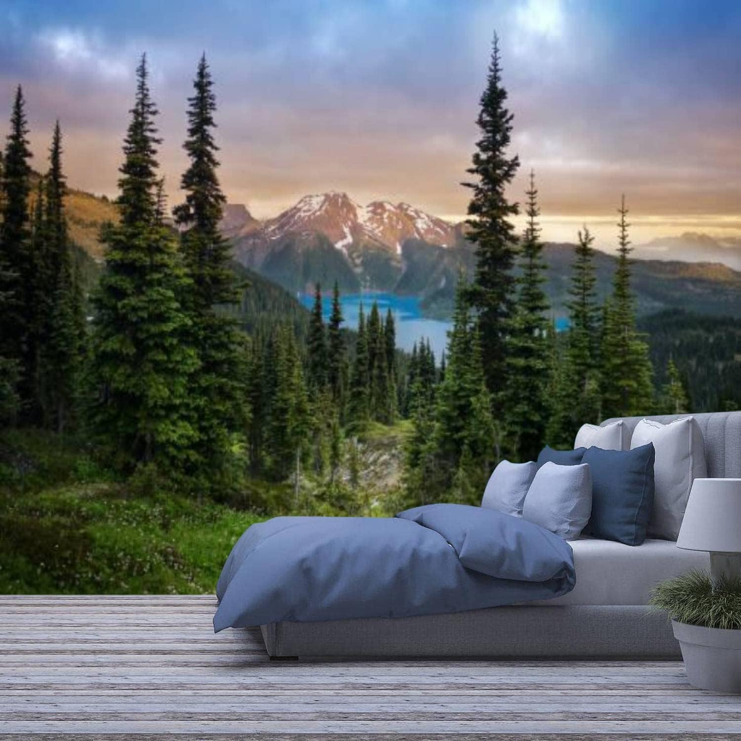 Papier peint mural effet 3D alpin amovible pour créer un salon nature et relaxant