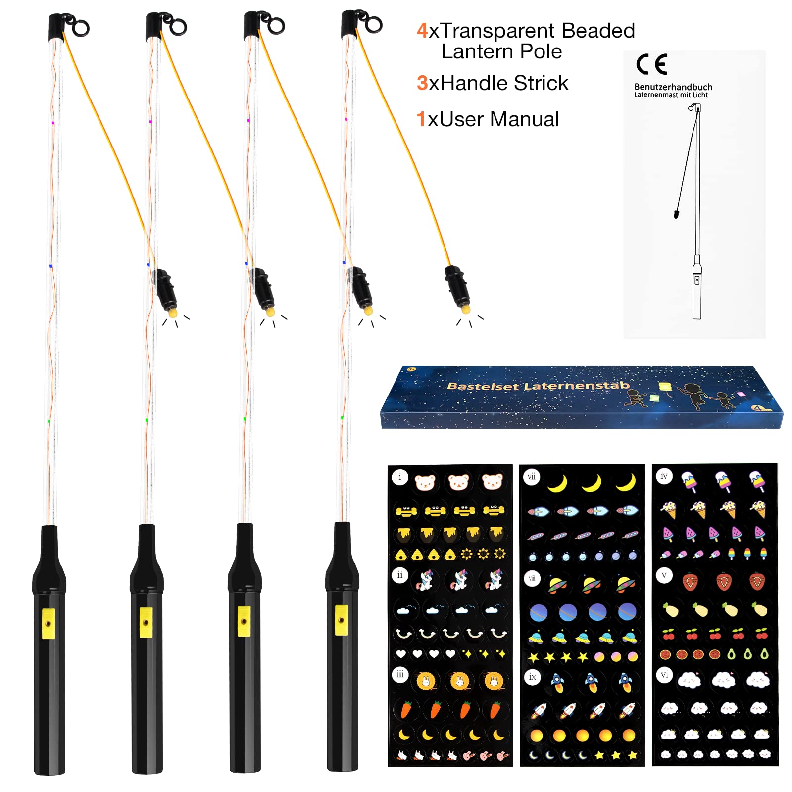 TOPJOWGA 4er-Set LED Laternenstäbe 50cm - Für Kinder Zu St. Martin & Halloween