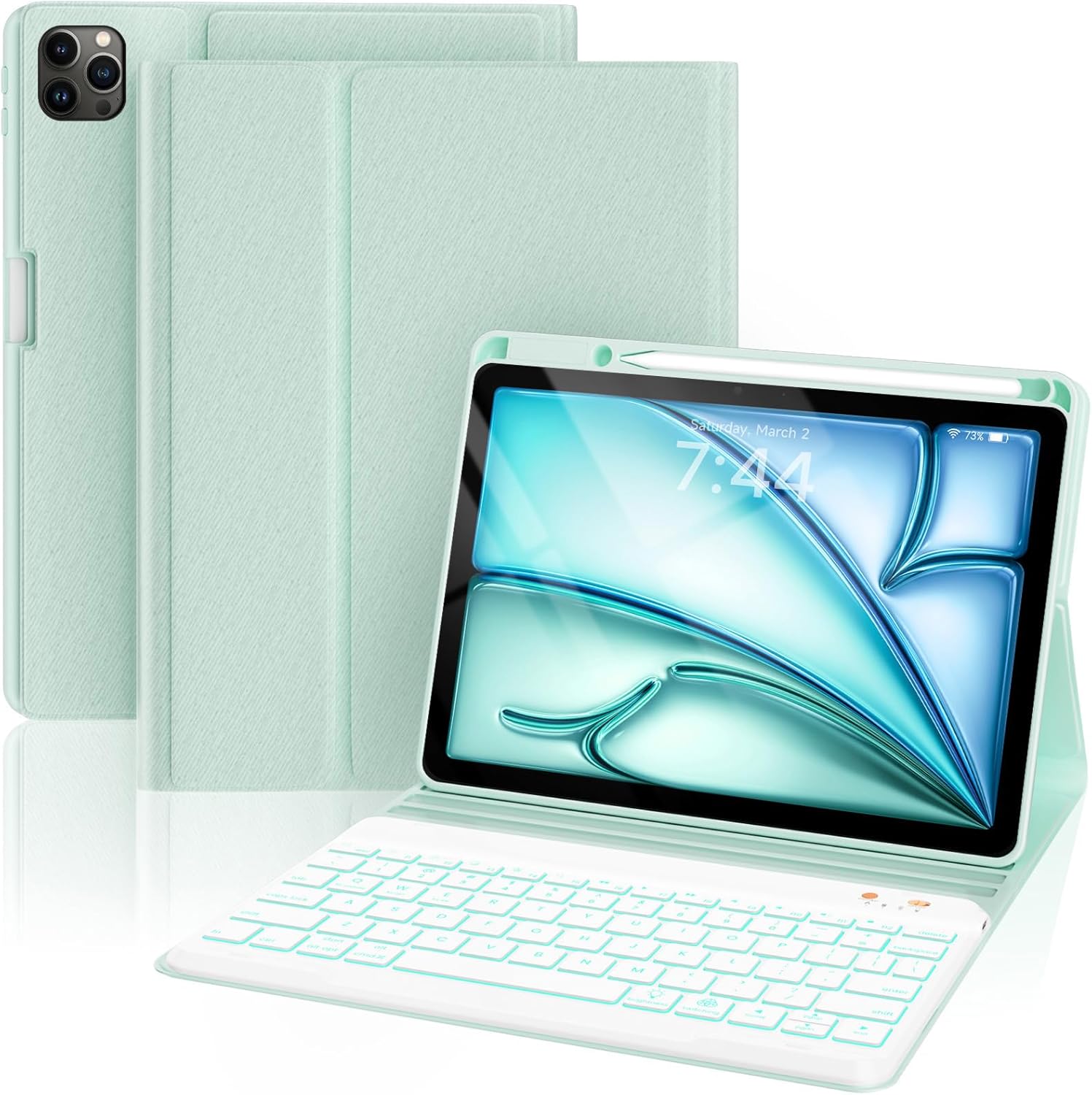 Keyboard Case for iPad Air 5th/4th Generation 10.9 Inch (2022/2020) Compatible with iPad Pro 11 Inch 1st–4th Generation, Detachable Wireless Keyboard with 7-Color Backlit and Pencil Holder