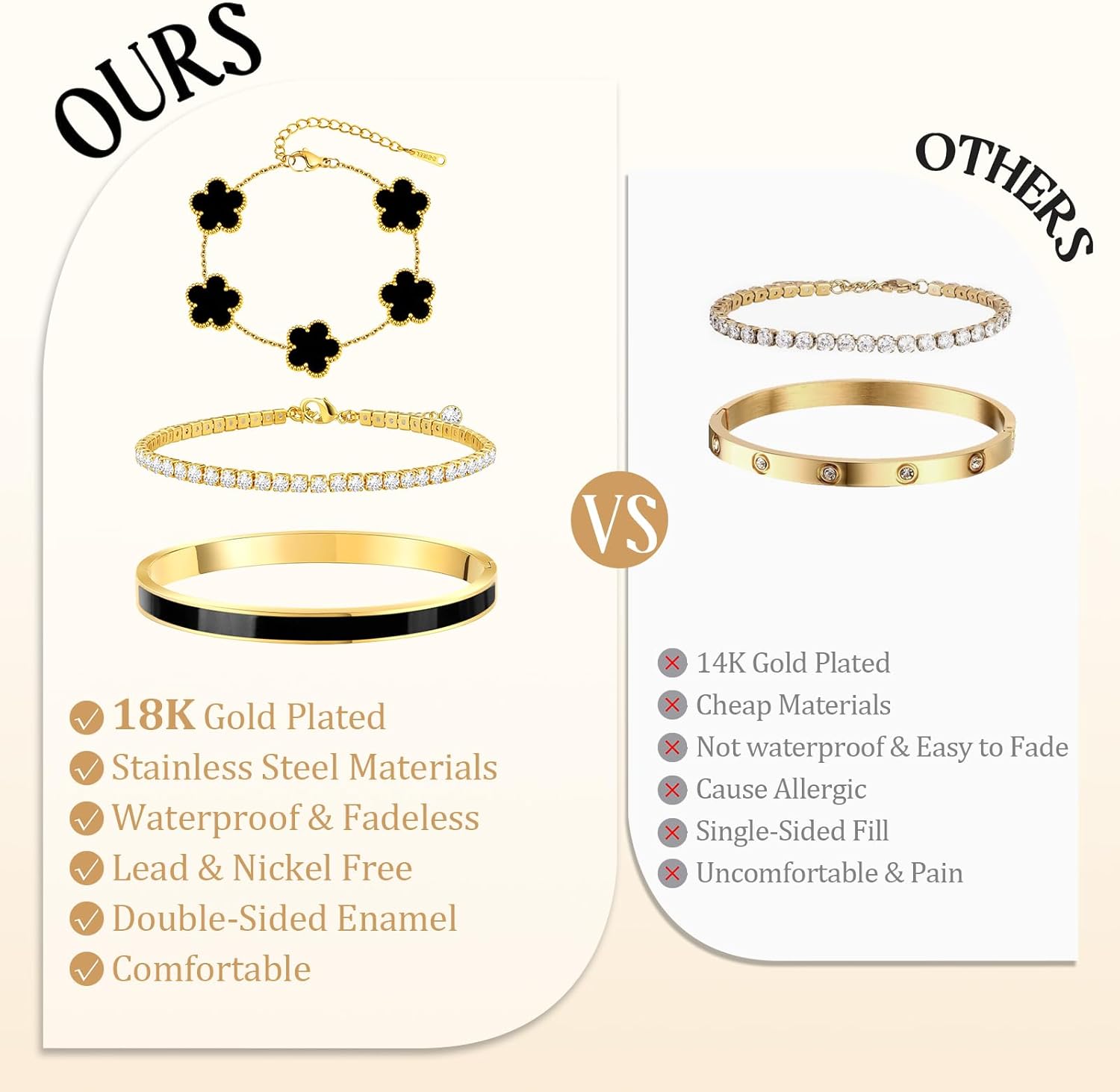 Gold Bracelets for Women, 18K Gold Plated Tennis Nail Clover love Bangle Bracelets Set Non Tarnish, Stainless Steel Trendy Stackable Bracelet Fashion Jewelry Accessories Gifts for Christmas - Image 7