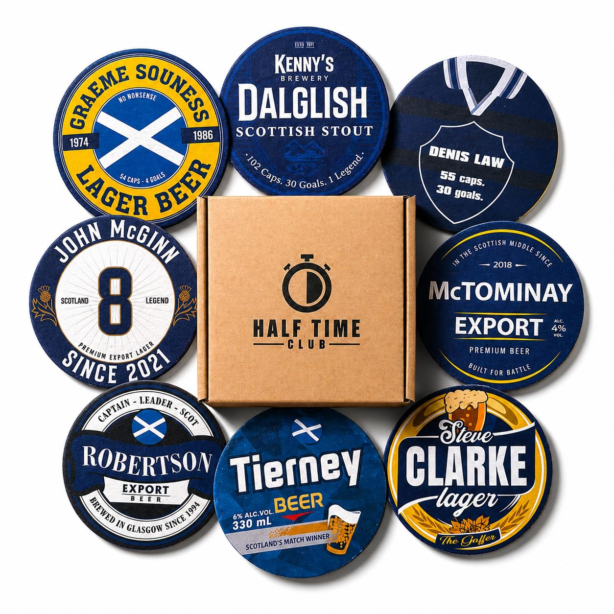 Scotland Football Beer Mat Coasters - Perfect for a Gift or Present for Any Scottish Fan (8-Pack)