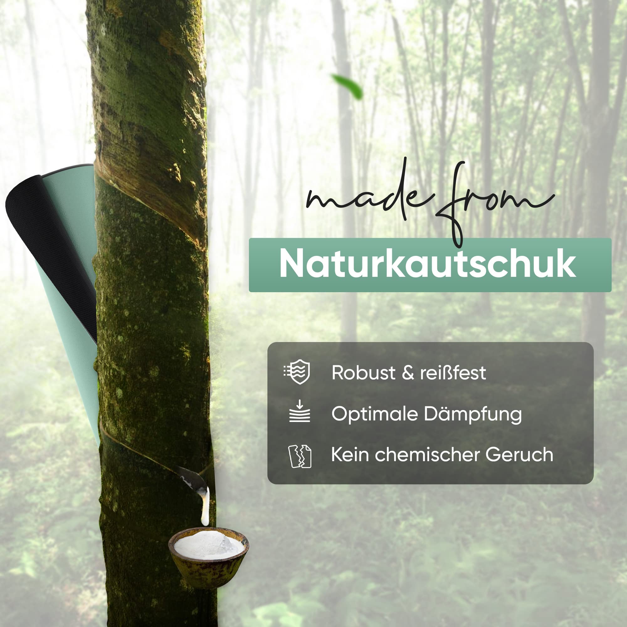 Premium Yoga-Matte STUDIO 185 x 68 x 0,4cm (extra groß) inkl. Gurt aus ECO PU & Naturkautschuk - Antirutsch-Beschichtung Gymnastik & Pilates-Matte 100% nachhaltig, schadstofffrei