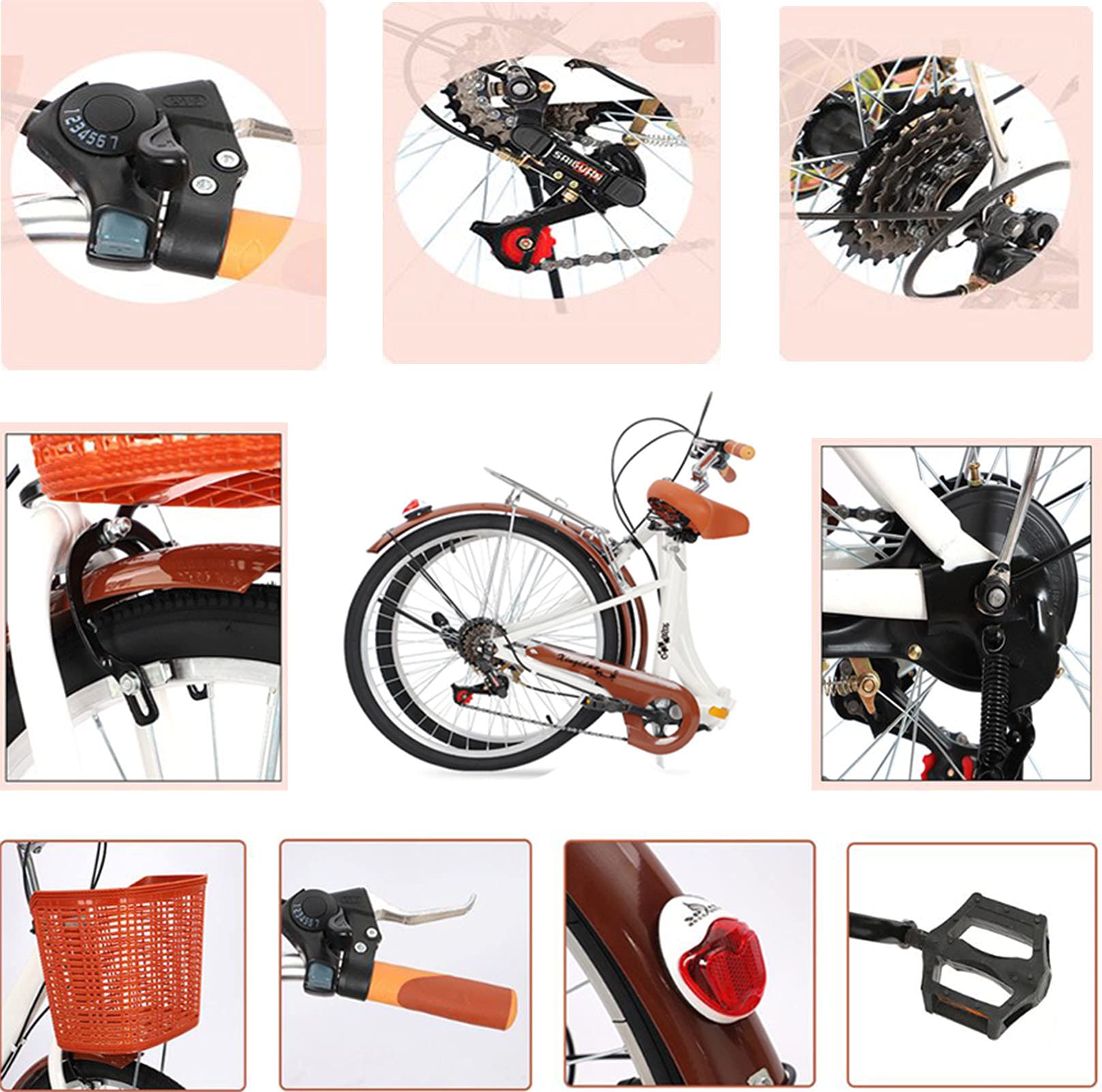 Bicicleta plegable de 20 pulgadas,3 ruedas de corte Antideslizante Neumáticos Bicicleta urbana plegable frenos de doble disco Adecuado para adultos mujeres y adolescentes foldable bicycle