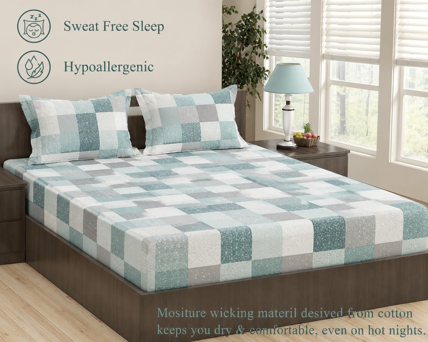 Trance Home Linen Abstract Green Fitted Bedsheet -4 Trance Home Linen Abstract Green Fitted Bedsheet -4