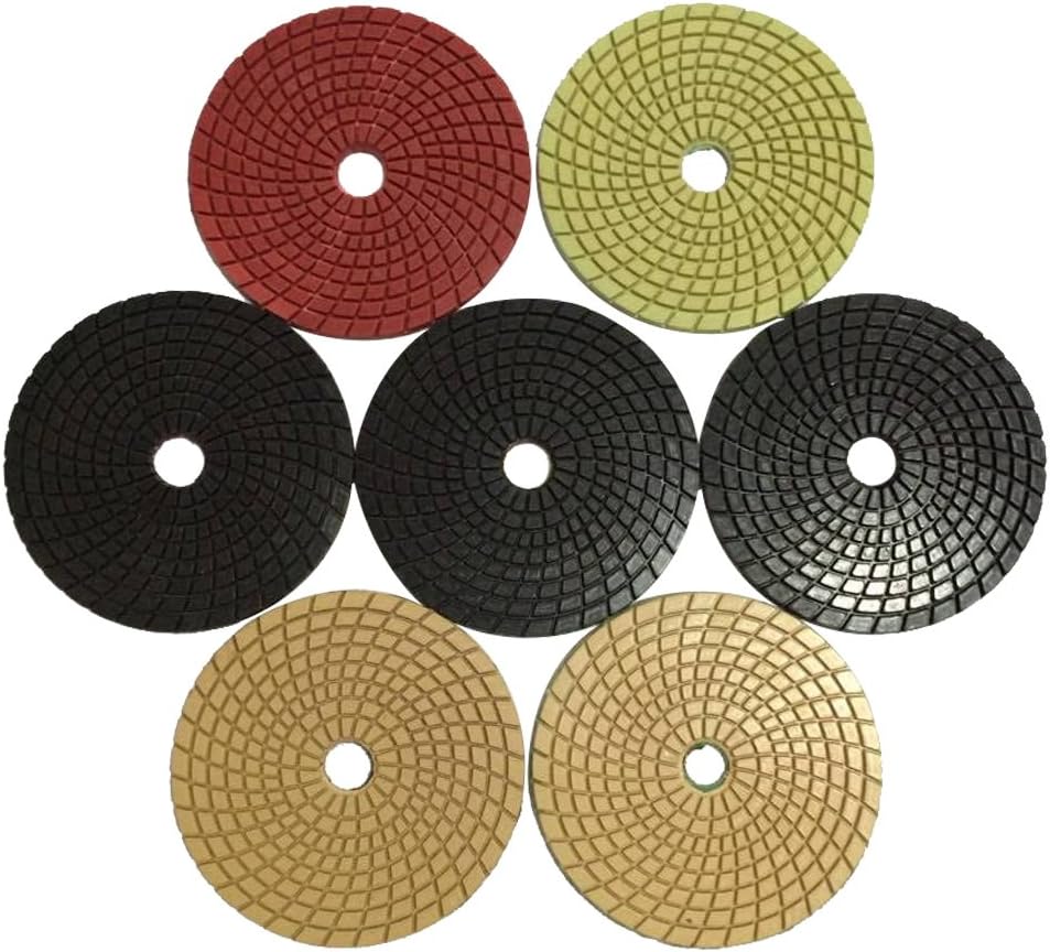 Diamond 5 Inch Wet 7 Step Polishing Sanding Pads 7 Pcs for Granite Marble Stone Grit 50-3000