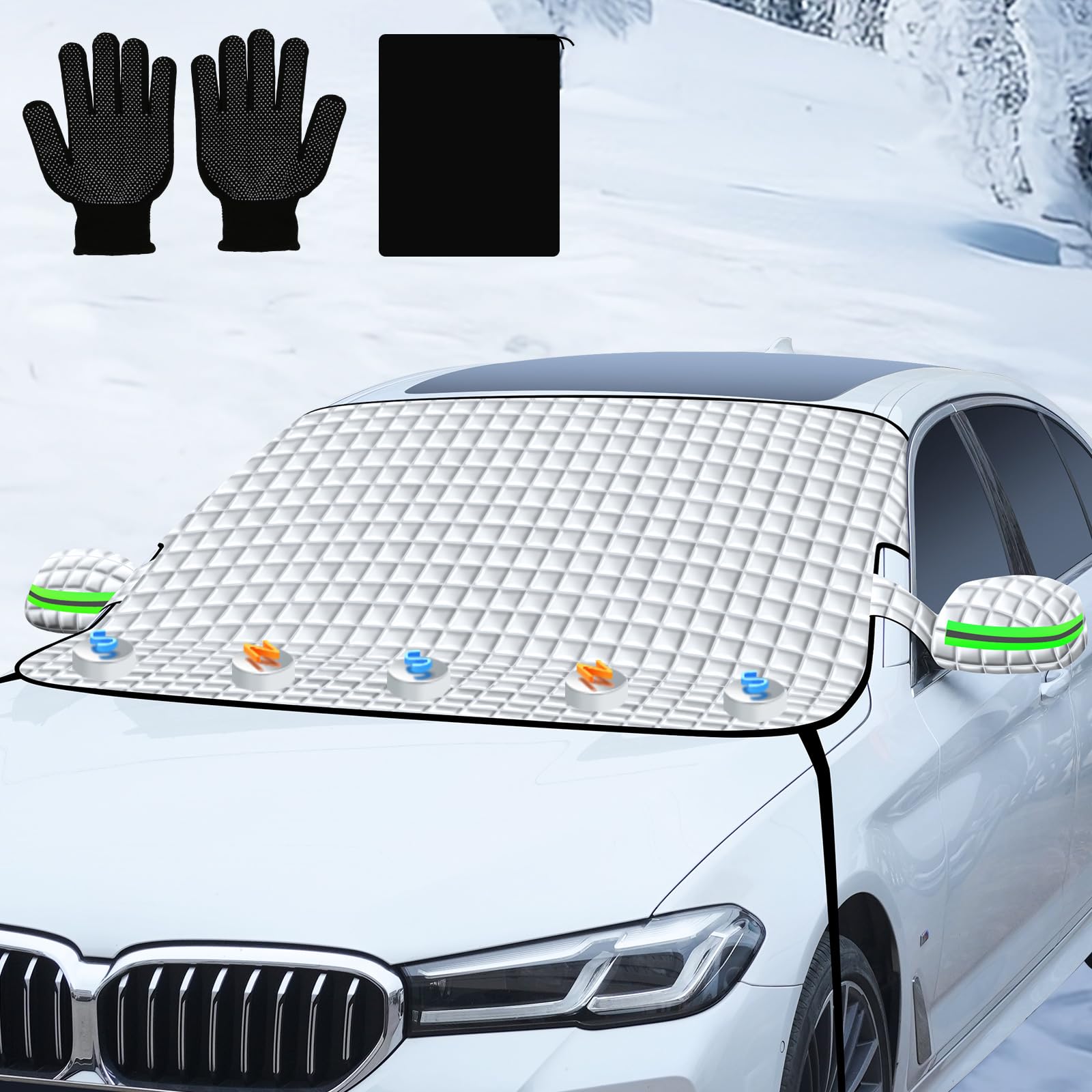 COFSODI Windshield Snow Cover for Car, Heavy Duty Ice Shield with Magnetic Edges, Waterproof UV Block Sunshade for Winter Frost Protection, Fits Most