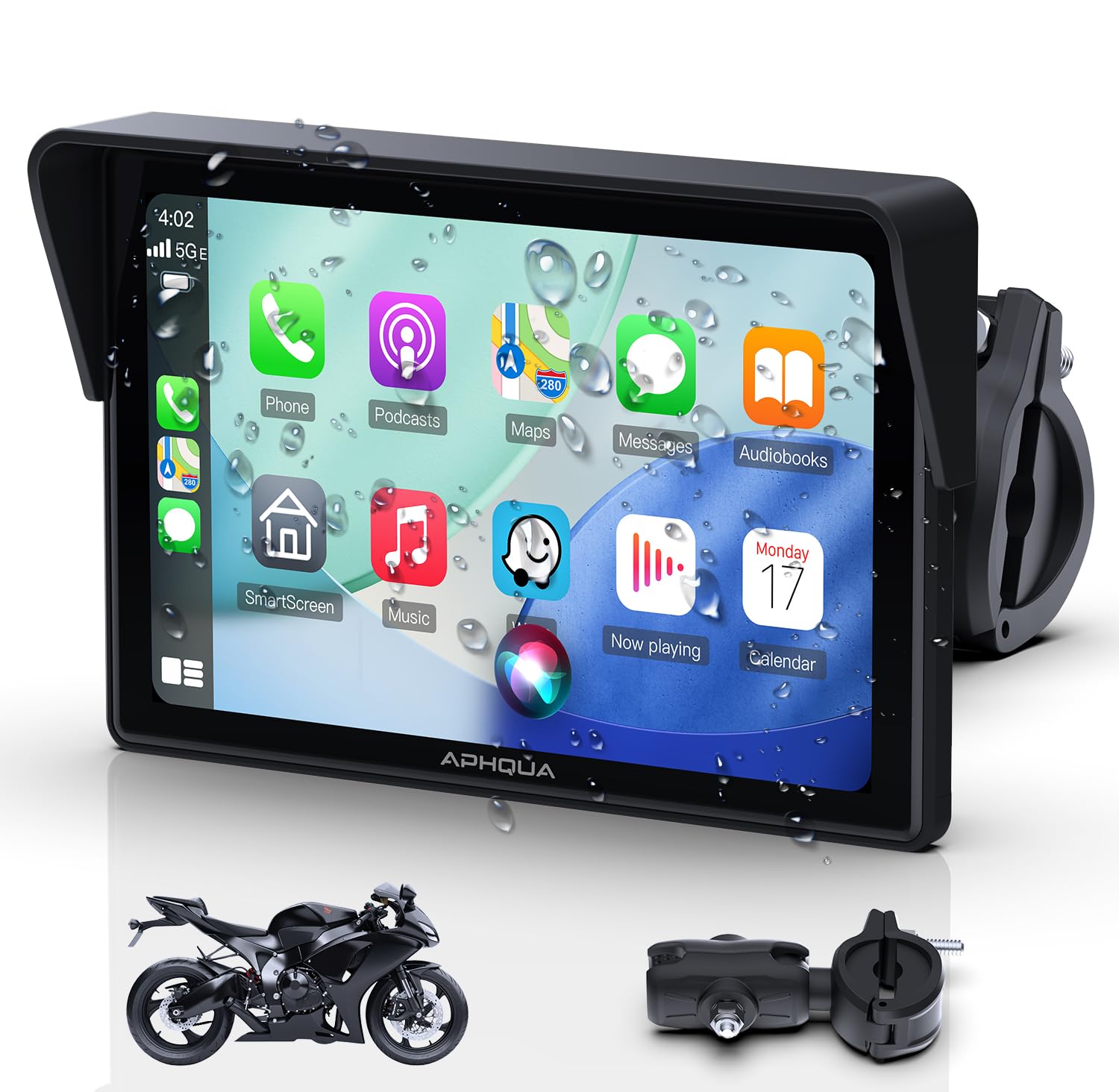522 CarPlay Moto Pantalla Táctil Impermeable de 5 Pulgadas, CarPlay y Android Auto Inalámbricos, Bluetooth, Navegación GPS, Siri y Asistente de G00gle