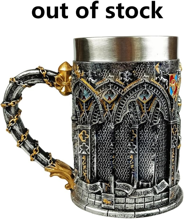 16 ounce beer mug, medieval cross sword knight mug, stainless steel lined beer and coffee mug