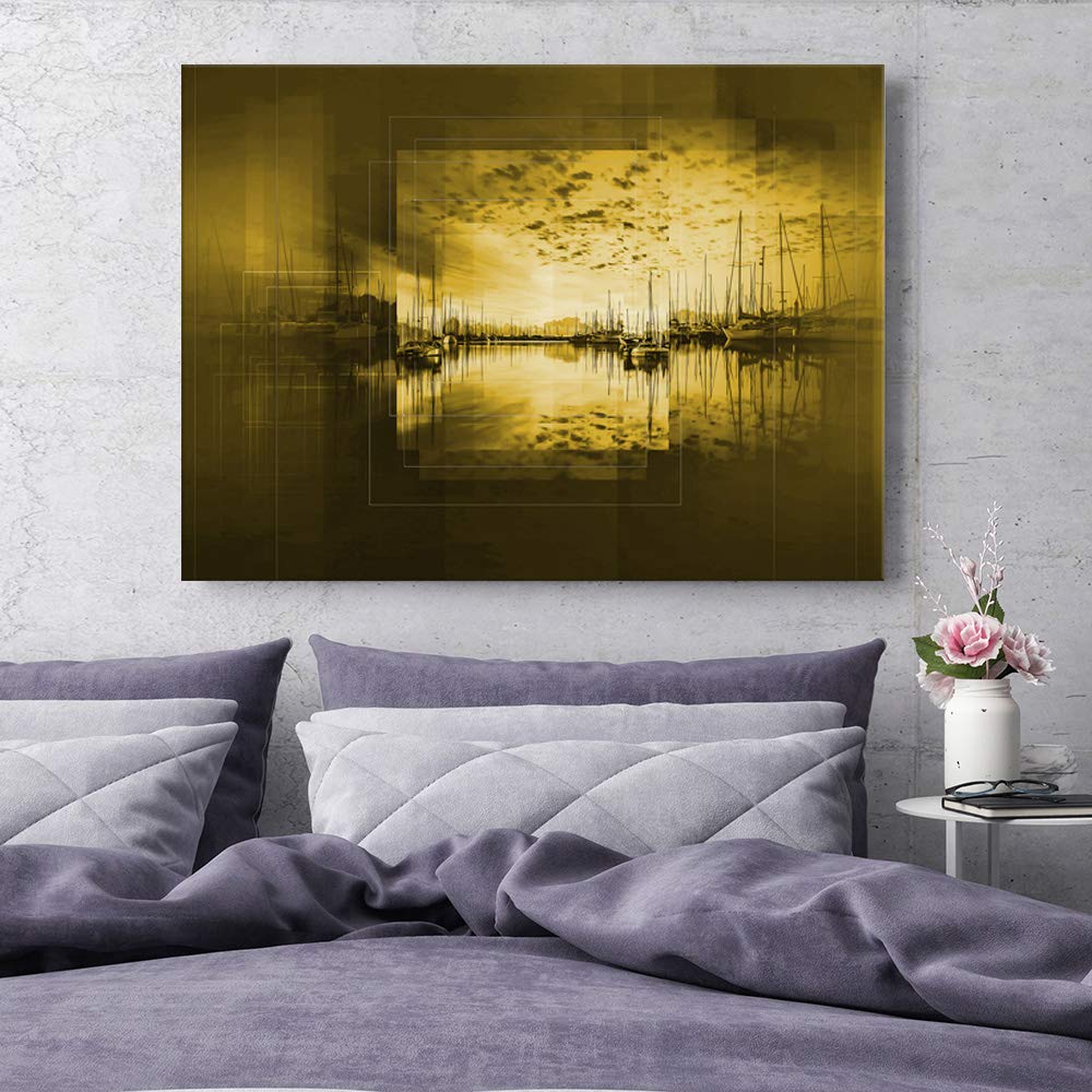 Feeby Photo sur Toile XXL Abstrait Art Image Déco Nature Eau Ciel Paysage jaune 115x70 cm