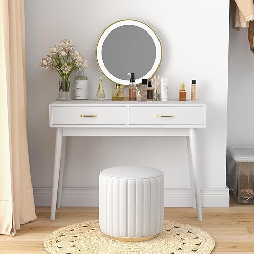 Miniatura 9 de Escritorio para computadora blanco con 2 cajones de almacenamiento para oficina en casa, mesa de trabajo moderna para laptop, mesa de trabajo.