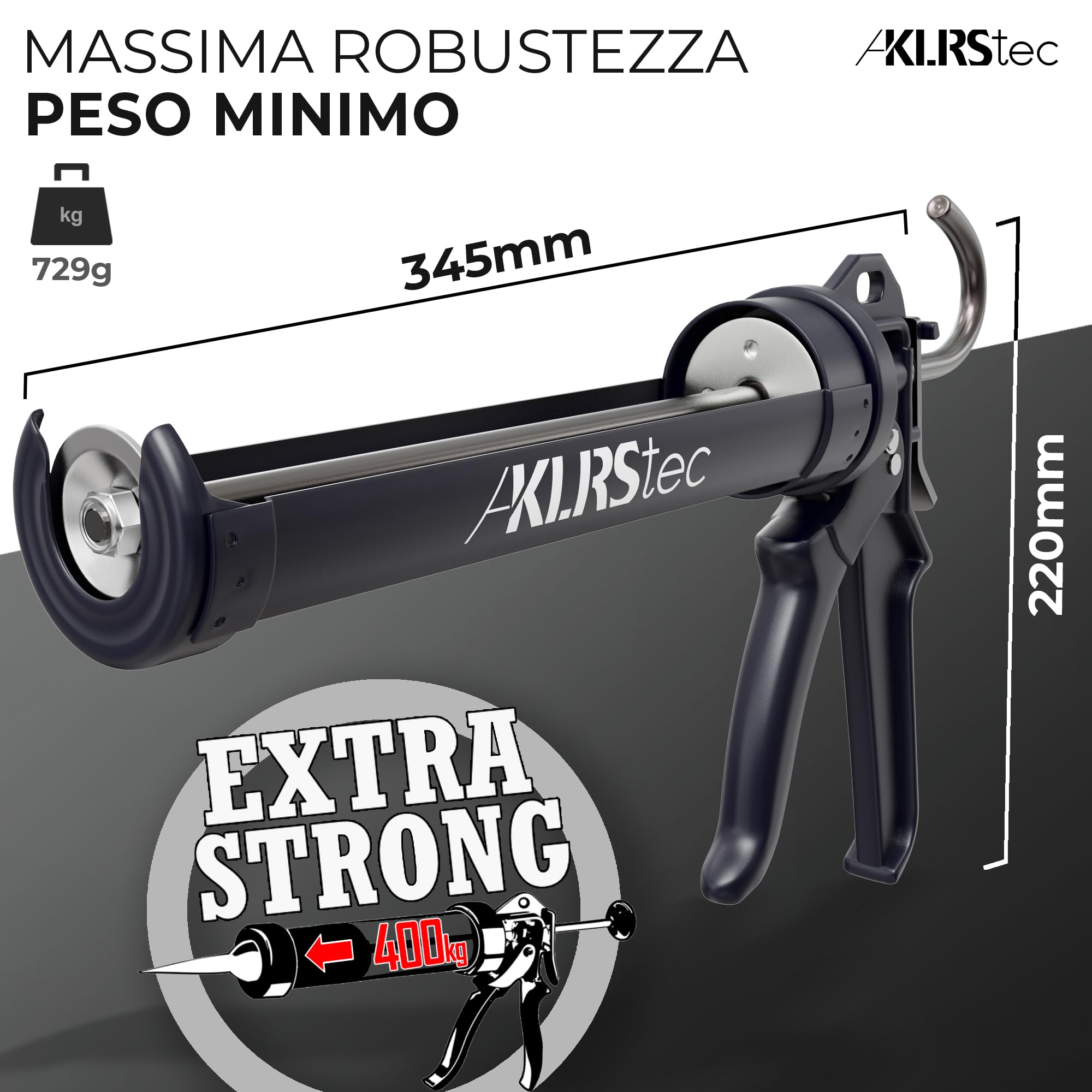 KLRStec® PROFESSIONAL Pistola a cartuccia con rapporto massimo 25:1 - Pistola a cartuccia professionale 4K per tutte le comuni cartucce di sigillante e adesivo da 150-300 ml