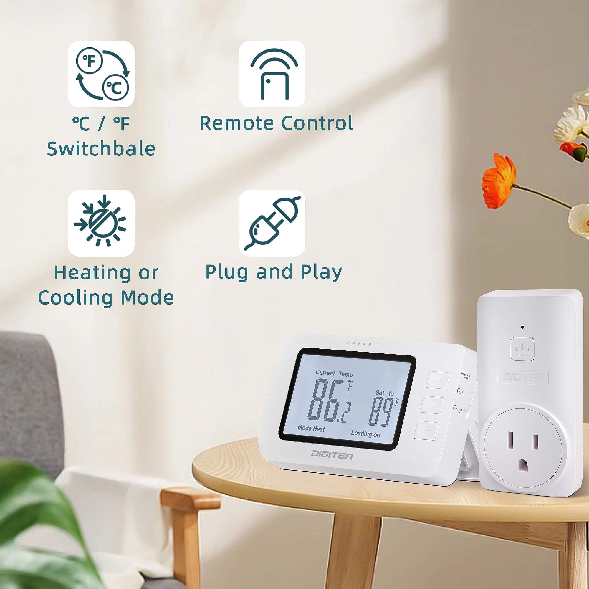 DIGITEN Termostato inalámbrico WTC100 Pro controlador de temperatura para refrigeración y calefacción, salida con control remoto, termostatos programables y fáciles de usar para el hogar, invernadero