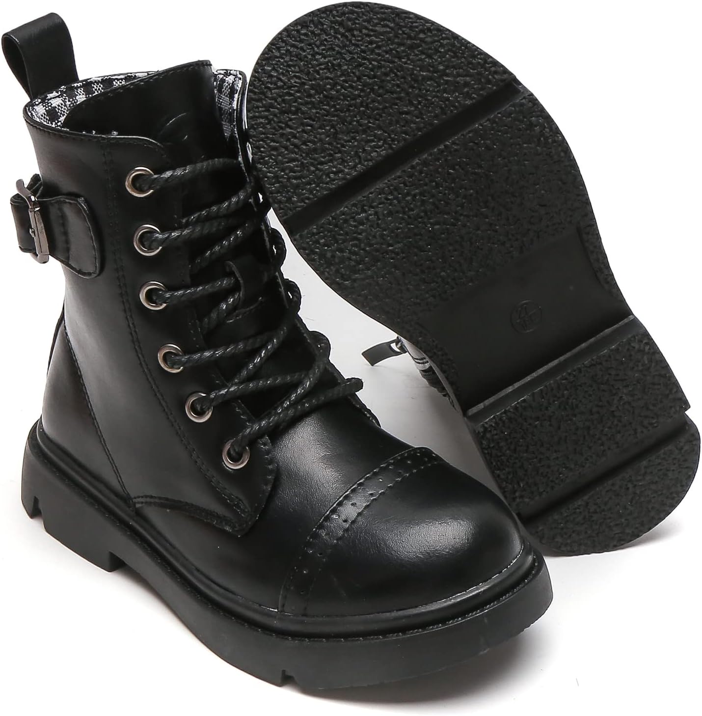 DADAWEN Boys Girls Glitter Ankle Boots Lace Up Waterproof Combat Boot With Side Zipper (Toddler/Little Kid/Big Kid)