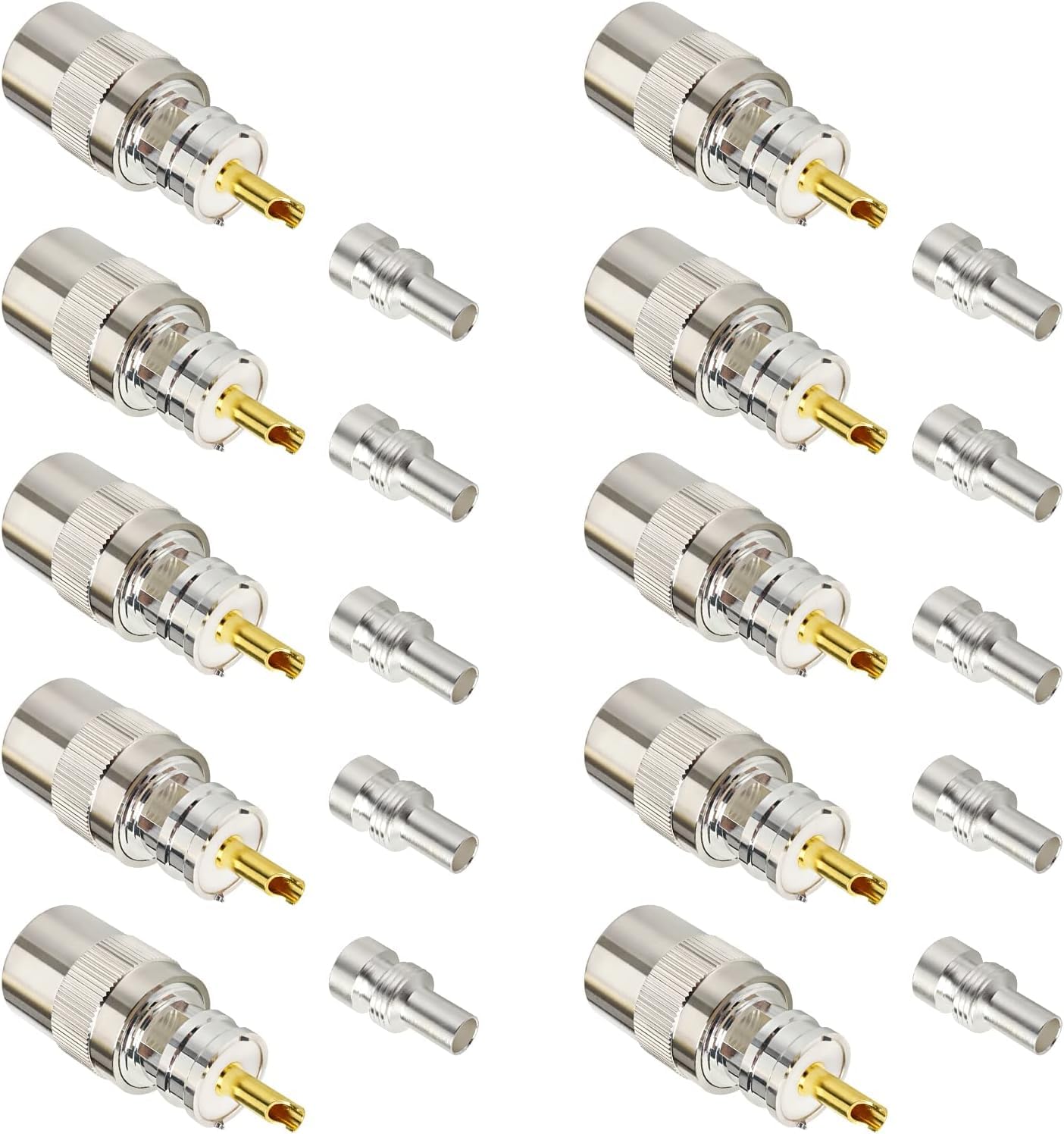 XRDS -RF PL-259 UHF Male Solder Connector Kit with UG-176 Reducers, Nickel Plated RF Coax Connector for RG8, RG213, LMR400, Belden 9913, KMR400, RG8X, Mini-8, RG59, LMR240 Cable – 2/5/10 PCS