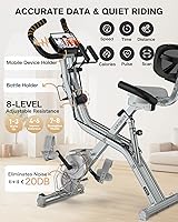 Vista 6 de pooboo Folding Exercise Bike, Foldable Upright Stationary Bike, Indoor Cycling Magnetic X-Bike with 8-Level Adjustable Resistance, 6.6 LBS Flywheel
