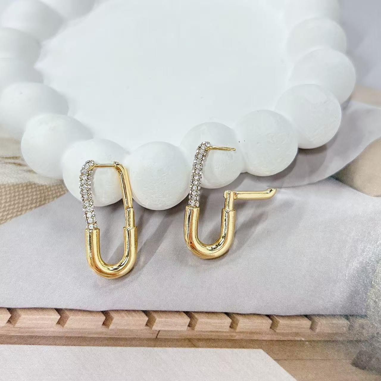 Trendy Long Safety Pin CZ Huggie Hoop Earring for Women Gold Plated Cubic Zirconia Paperclip Dangle Drop Chunky Stud Hoops Earrings Fashion Jewelry Gifts - Image 5