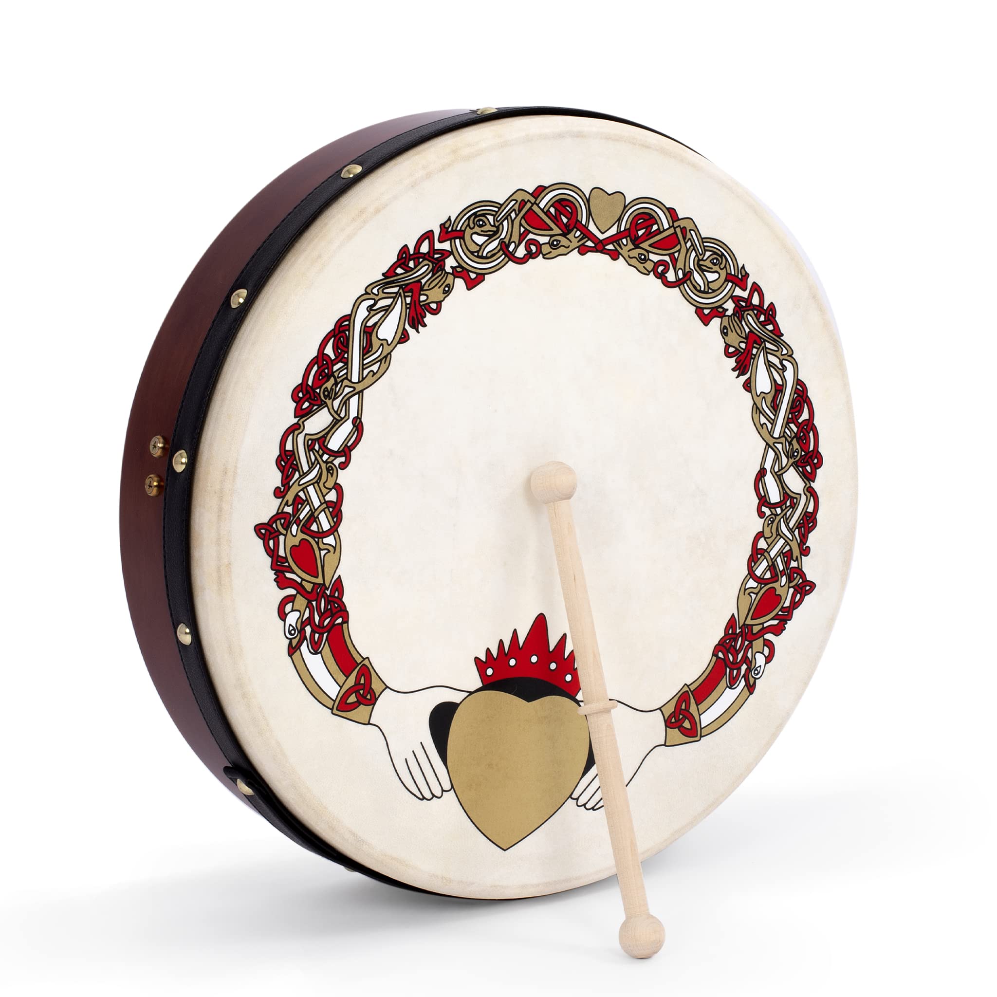 Bodhran Claddagh-Kreuz, 38,1 cm, mit Tasche und Kipperschlägel