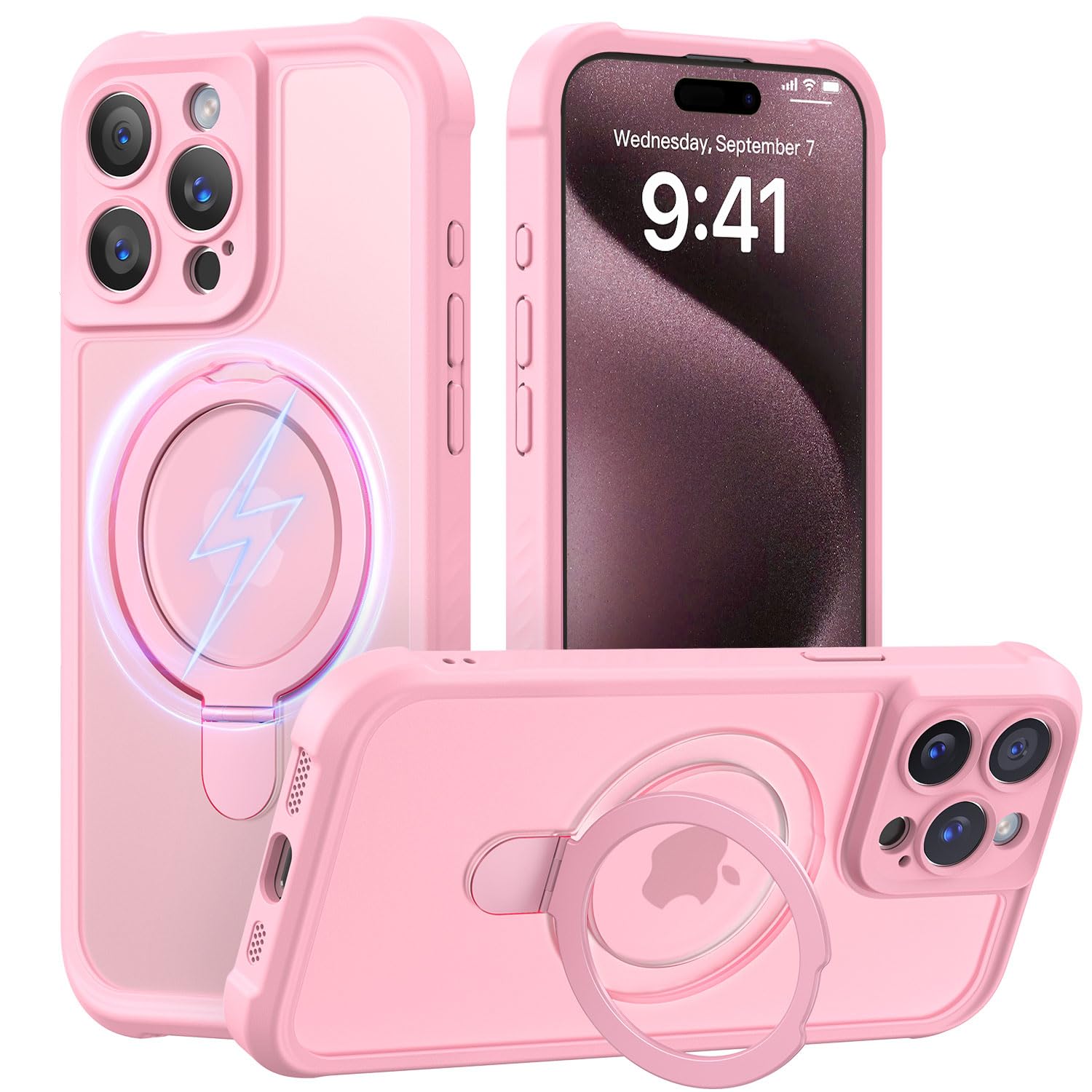 MOCCA Magnetic for iPhone 15 Pro Case with Stand,Pink