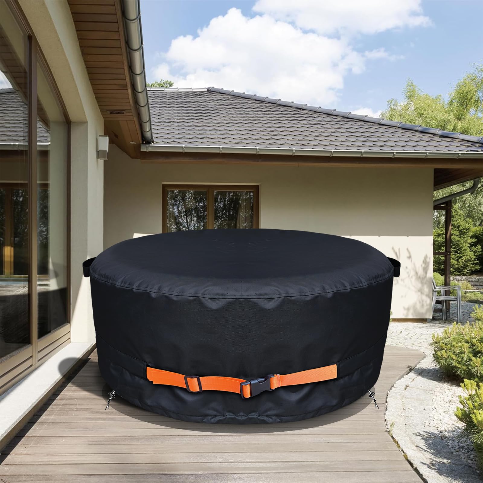 Funda redonda para jacuzzi de 86.6 x 27.5 pulgadas, cubierta impermeable de cobertura completa, se adapta a la mayoría de jacuzzis inflables para 6 personas, color negro