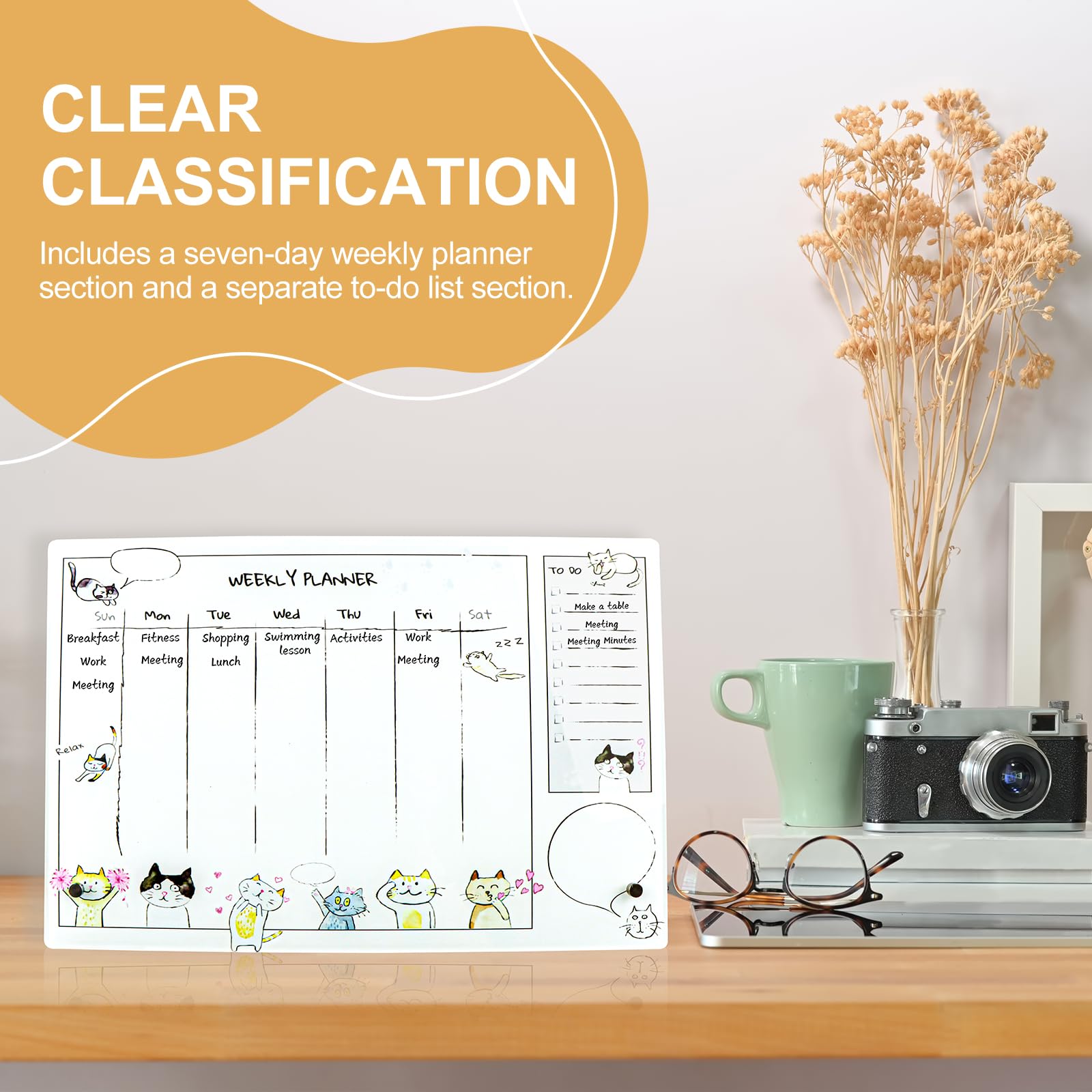 Pizarra Calendario, Pizarra Transparente, Borrable Organizador Semanal, Weekly Planner Colocado sobre El Escritorio, Planificador para La Planificación Semanal de La Oficina, Planes de Estudio, Acríli