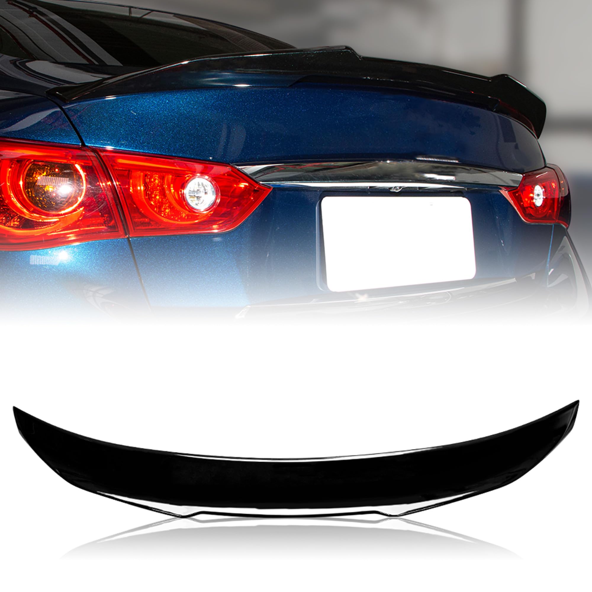 Gloss Black Trunk Spoiler Wing Compatible with 2014-2024 Infiniti Q50 Q50S Sedan Rear Spoiler (DN Style)