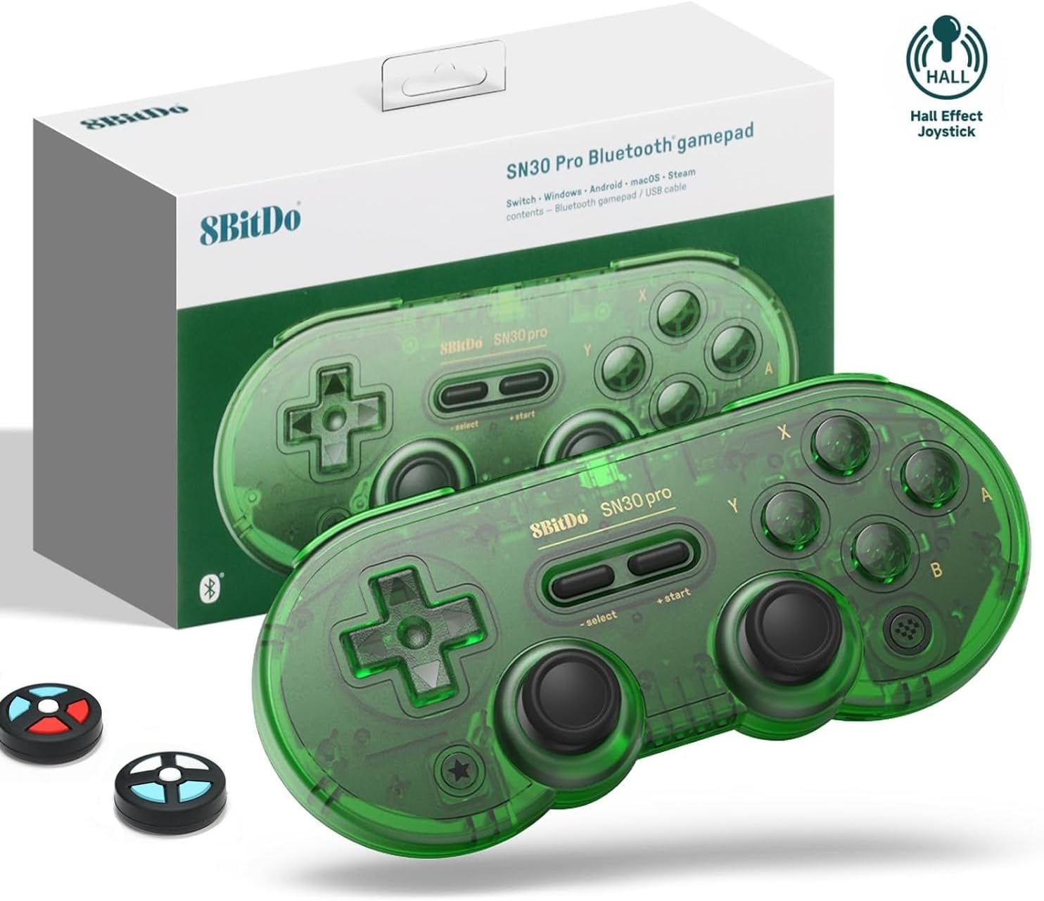 8Bitdo SN30 Pro Wireless Bluetooth Controller with Joysticks Rumble Vibration USB-C Cable Gamepad Compatible with Switch,Windows, Mac OS, Android, Steam (Jade Green)
