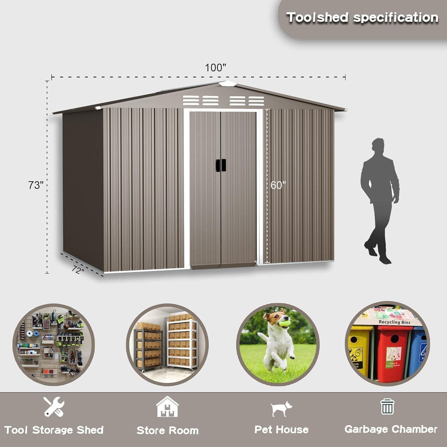 Kullavik 8FT x 6FT Outdoor Storage Shed with Lockable Doors,Waterproof Metal Garden Tool Shed,Galvanized Steel shed for Backyard,Garden,Patio