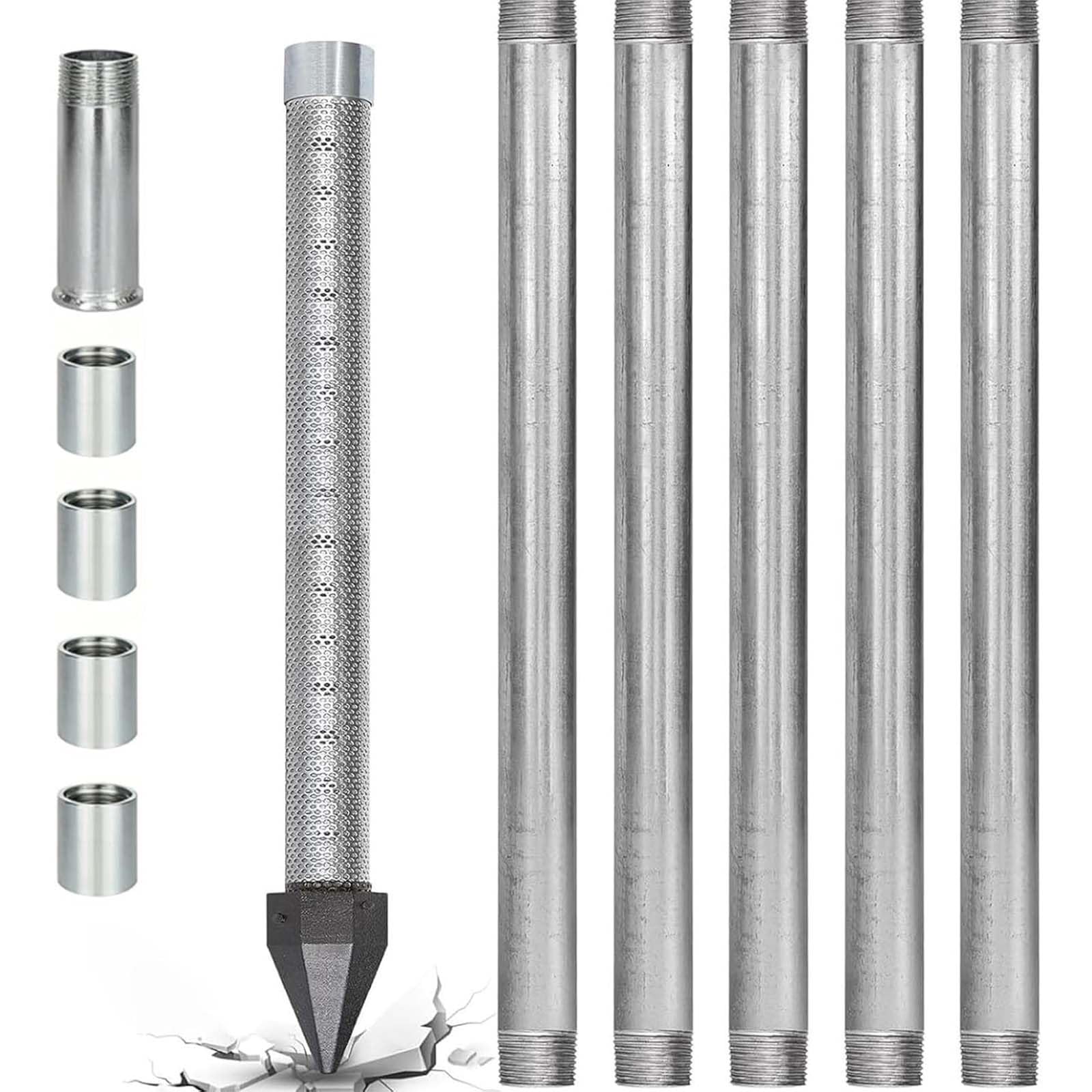 DIY Water Well Drilling kit,1-1/4 Stainless Steel Drive Point Well Kit, Heavy Duty Shallow Well Drilling Kit for Drive Sand Point Well&Soft Soil Well,36" Length Pipe, 60 Gauze Mesh Screen(5+1kit)