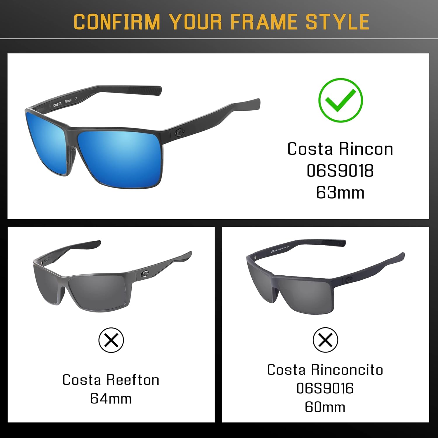 Bwake POLARIZED Replacement Lenses for Costa Del Mar Rincon Sunglasses 06S9018