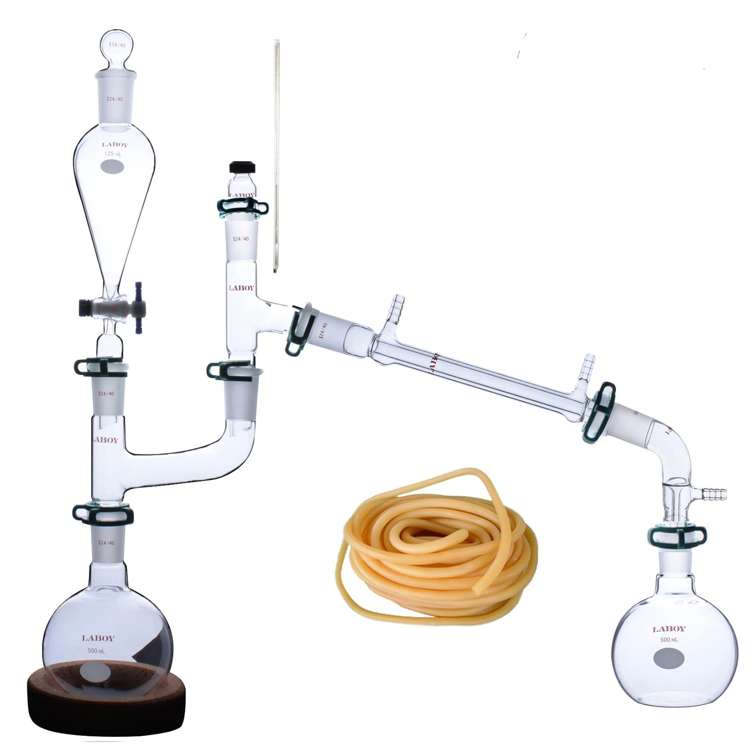 Laboy Glass Water and Steam Distillation Apparatus Kit Distilling Set with 24/40 Joints Essential Oil Extractor Maker Organic Chemistry Lab Glassware 22pcs