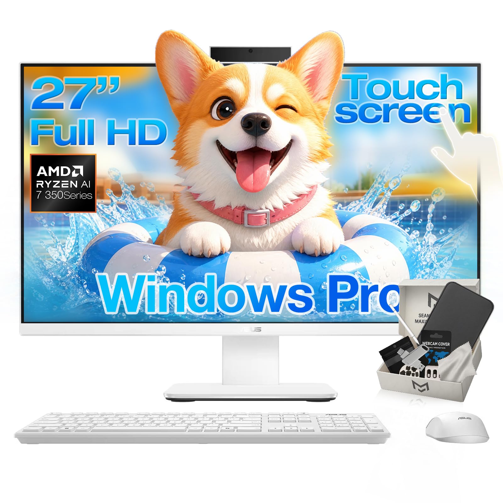 ASUS VM670 27 Inch FHD 75Hz Touch All in One Desktop AMD Ryzen AI 7 350