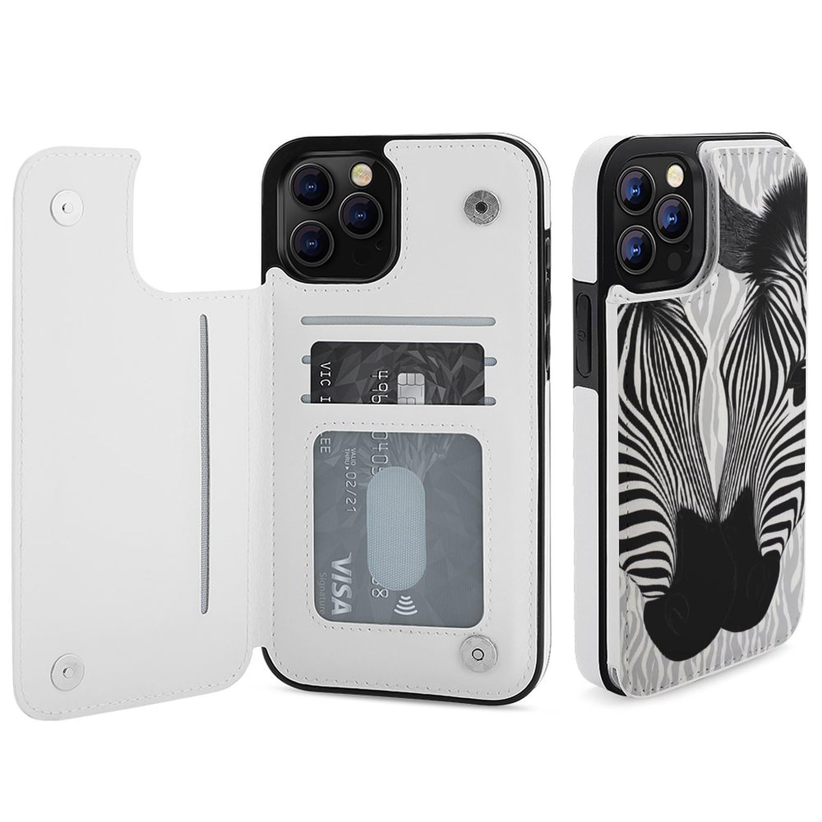 Fundas tipo cartera para iPhone 12 Pro Max, diseño abstracto de cebra, de piel, con ranuras para tarjetas