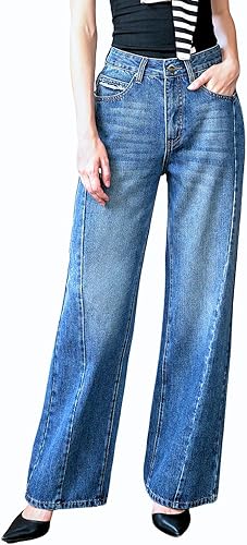UPNET Women's High Waisted Wide Leg Jeans Baggy Straight Leg Denim Pants with Tu