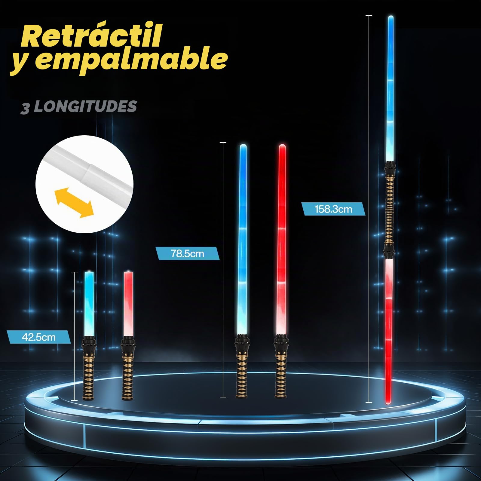 2 Pcs Sable de Luz, 2 en 1 Espada Láser Telescópica con Sonido, 15 Colores de Sable Luminoso, Espada Luminosa para Niños y Adultos Navidad Halloween Regalos Cosplay Guerra de Las Galaxias