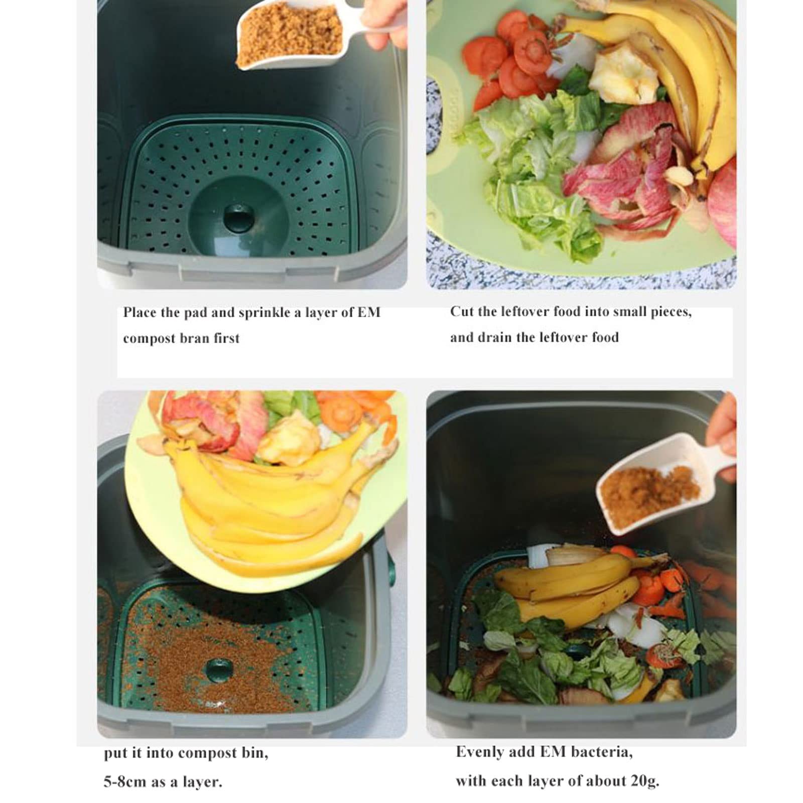 Compostador Jardín Cubo de compostaje, Cubo de compostaje de cocina de 4 galones, Cubo de compostaje de encimera interior con tapa, Cubo de compostaje 100% sin olor, con acelerador de arranque de comp