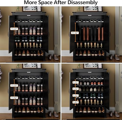 Miniatura 8 de Loomie Armario de zapatos con puertas, 7 niveles y 28 pares de almacenamiento para zapatos, armarios estrechos ocultos con estantes ajustables,