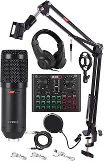 Live Sound Card Microphone Headphone Set with Effects, Streaming Kit for TikTok PC Phone, Black - Black