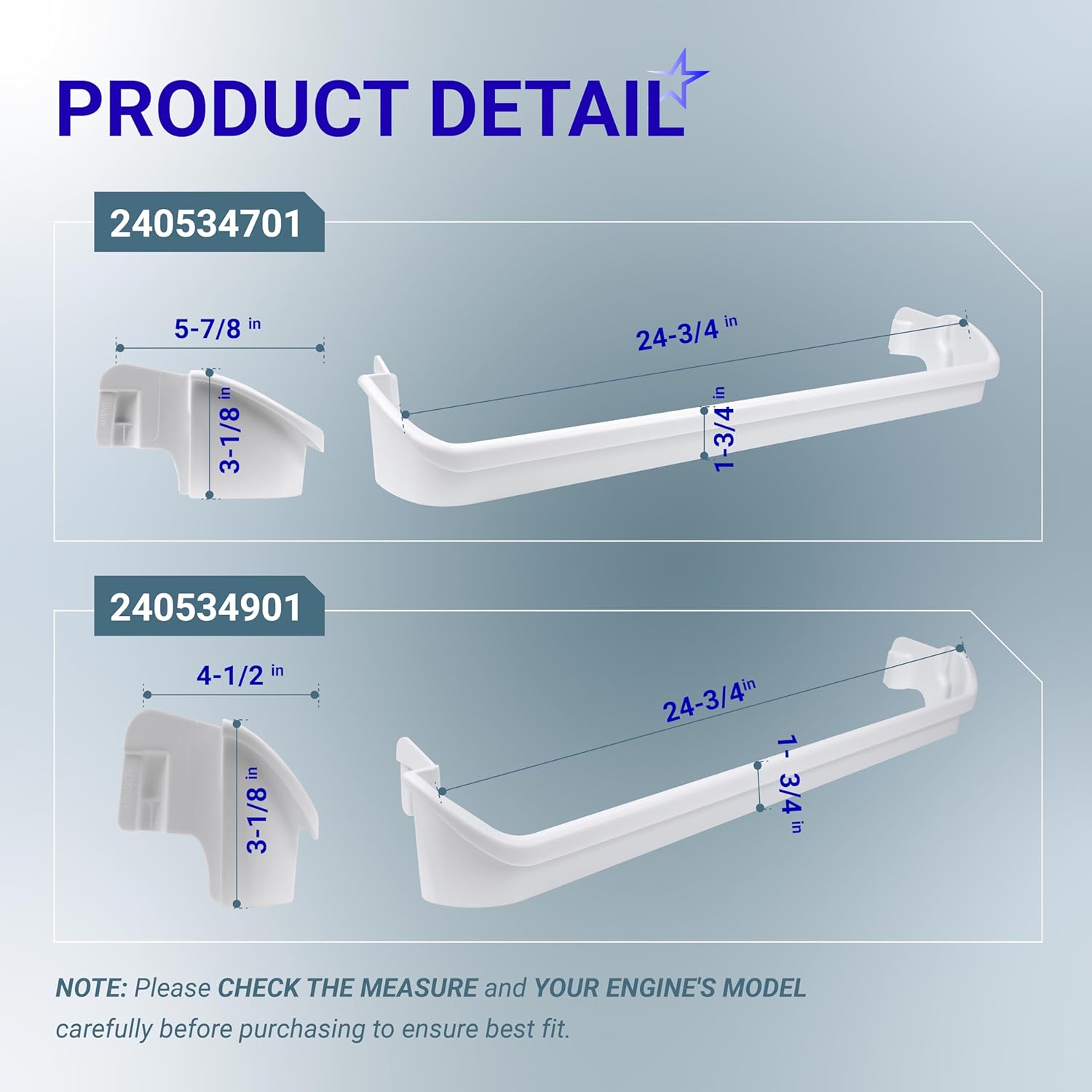 BlueStars 240534701 Middle & 240534901 x2 Top/Bottom Door Shelf Rack Bar Rail - For Frigidaire Kenmore Refrigerators - Replaces AP3214631 PS734936 948952 AP3214630 PS734935 EA734935 948954 AH734935