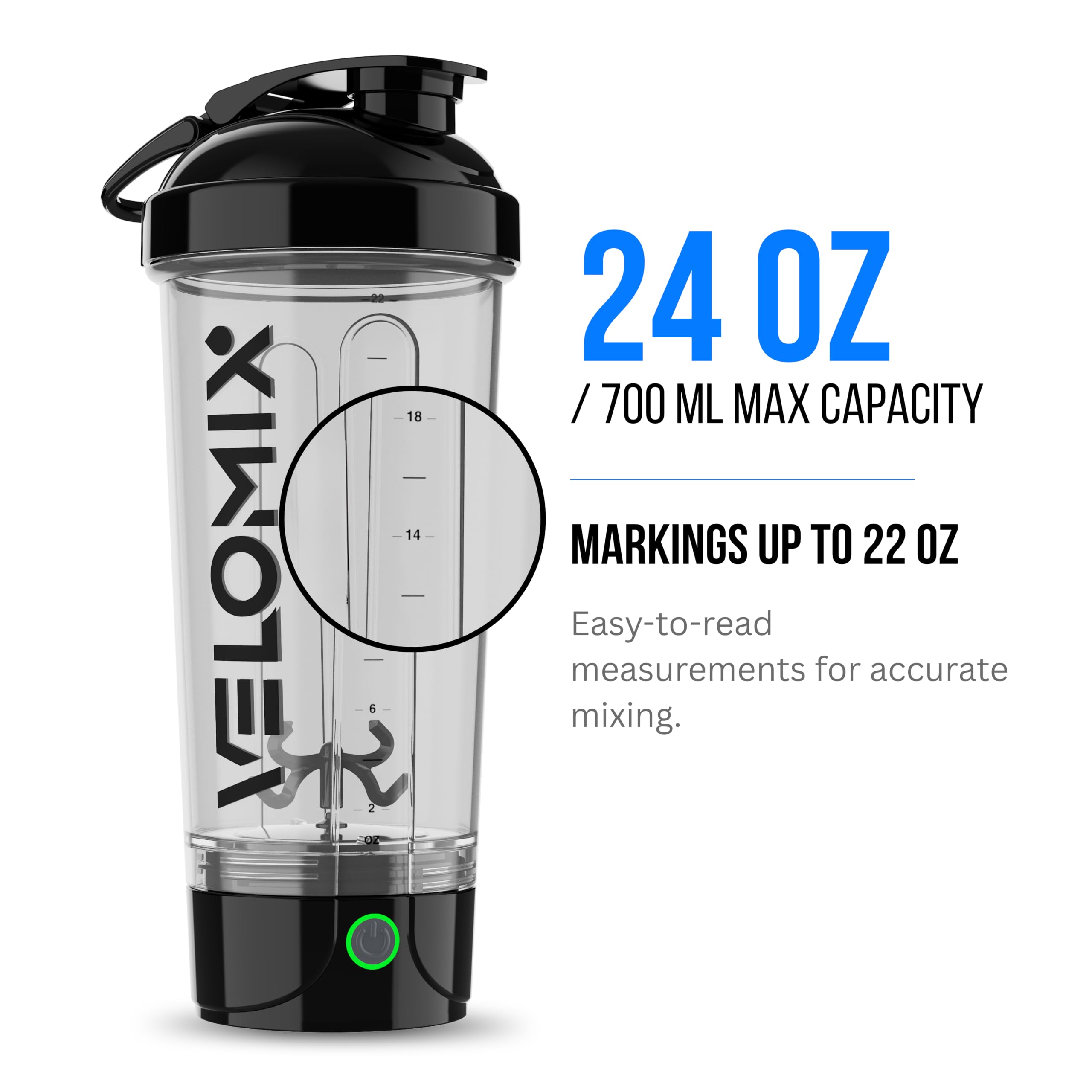 VELOMIX 24oz Electric Protein Shaker Bottle for Protein Mixes, Transparent — Amazon image 6