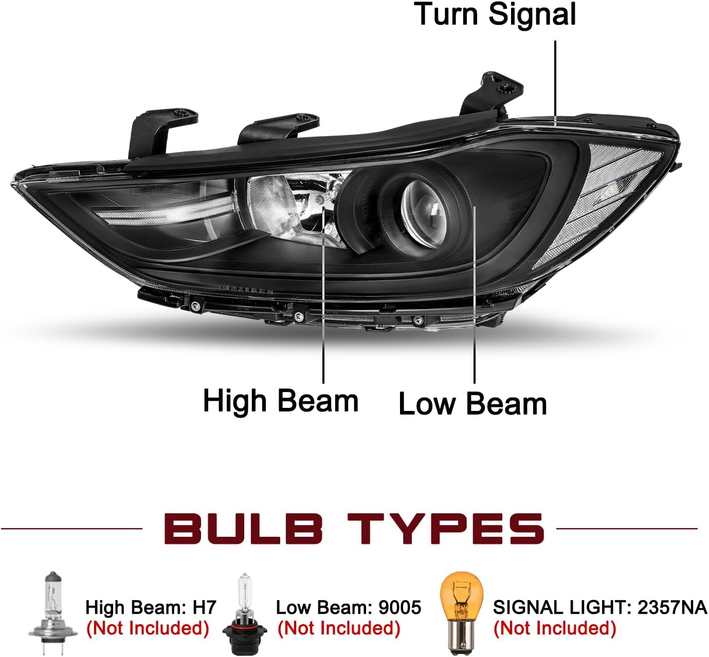 JSBOYAT Halogen Headlight Replacement for 2017 2018 Hyundai Elantra Driver and Passenger Side, Black Housing with Clear Reflector, Only Fit for Halogen Models