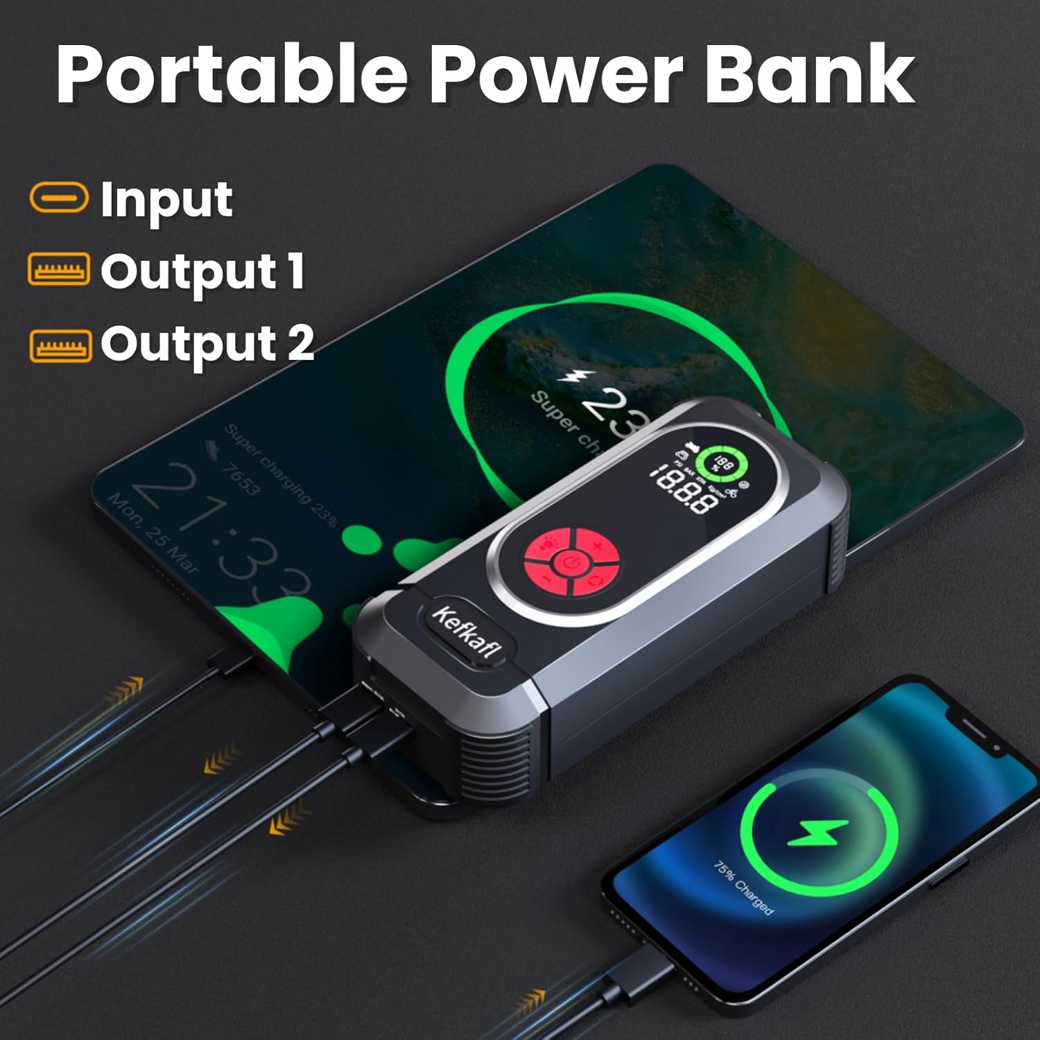 Kefkafl Jump Starter charging multiple mobile devices