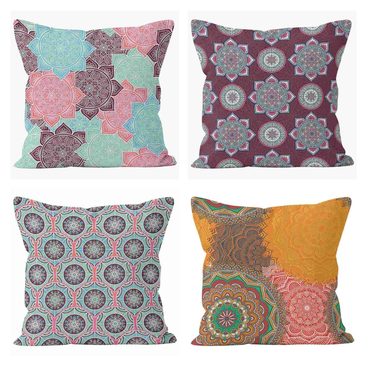 Lino Copricuscini Estate Federe Cuscino Tropicali 50x50cm, Mandala Federe per Cuscini in Cotone Federe Cuscino Lungo Divano da Salotto 4Pcs