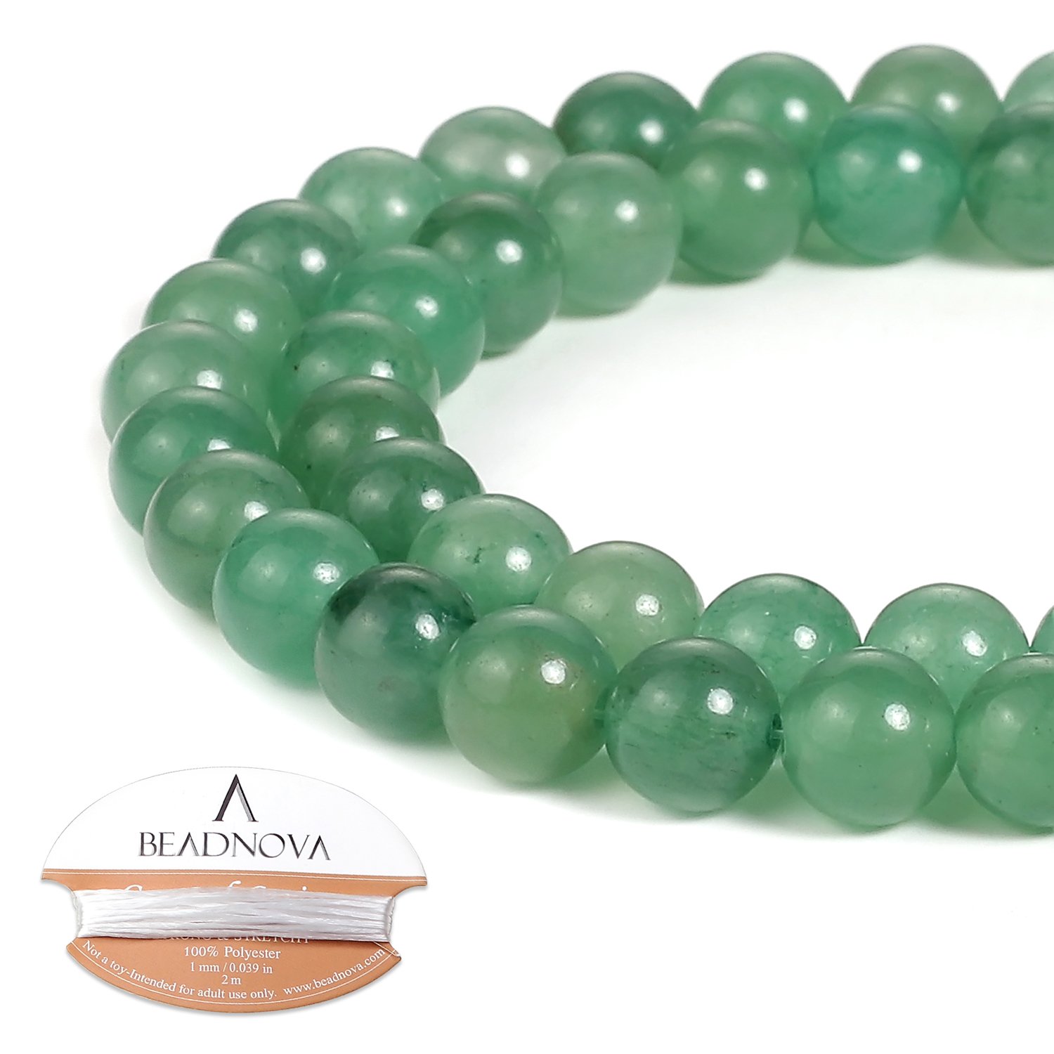 BEADNOVA Green Aventurine Beads Natural Crystal Beads Stone Gemstone Round Loose Energy Healing with Crystal Stretch Cord for Jewelry Making (8mm, 45-48pcs)