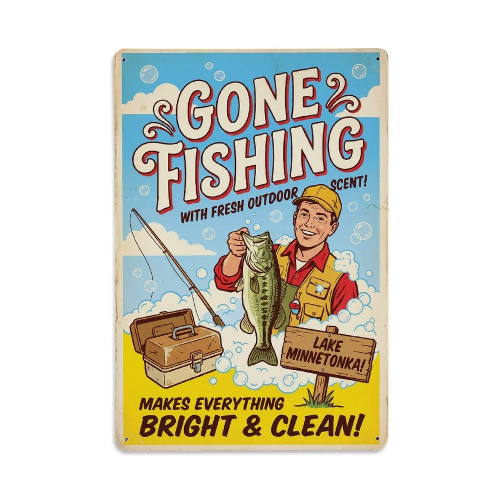 Gone Fishing Fishing Dawn Vintage Metal Tin Sign Plaque Wall Decor for Cafe, Club, Garden Metal Poster 8x12Inch