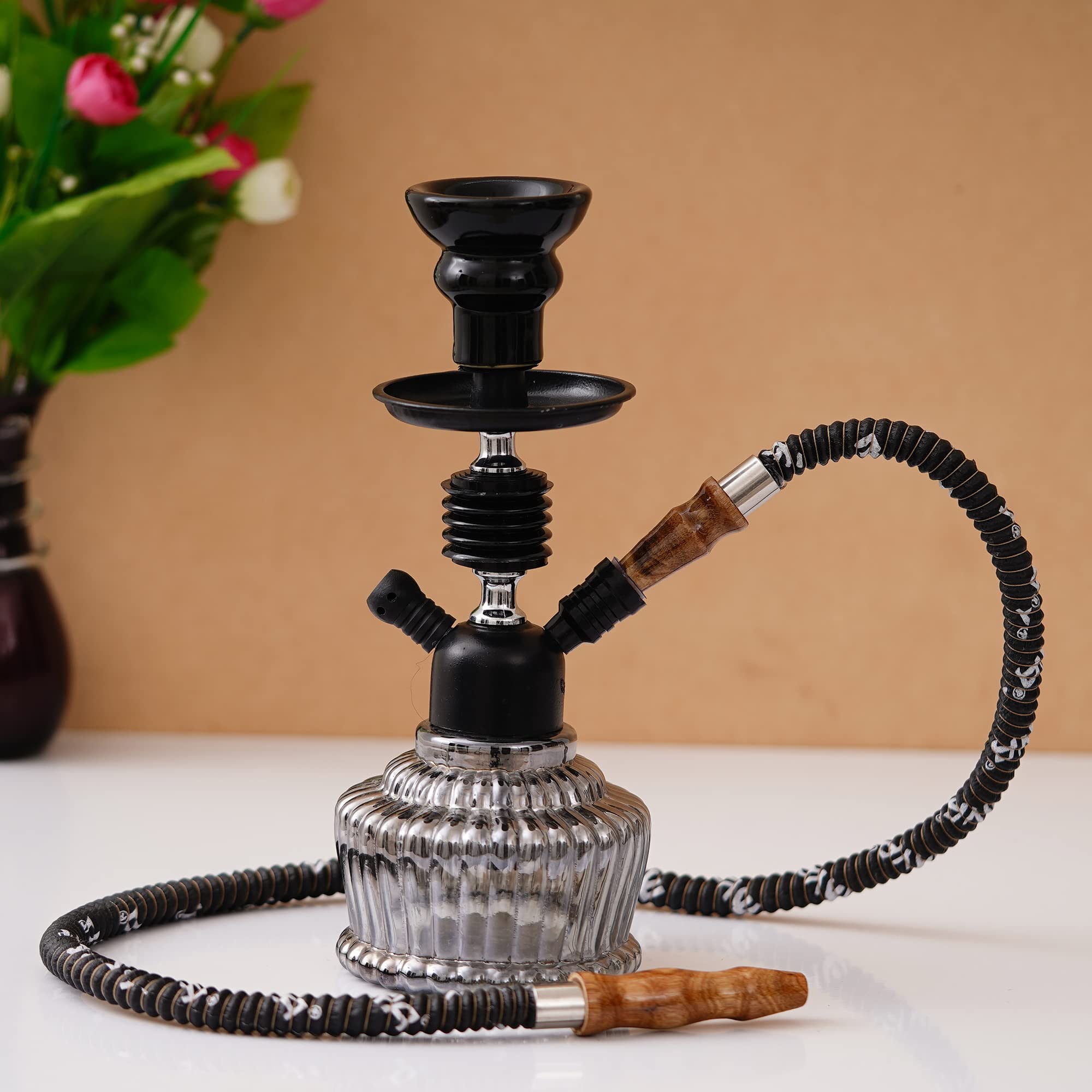JaipurCrafts Premium Designer Black QT Hookah Set (11.50 Inch)